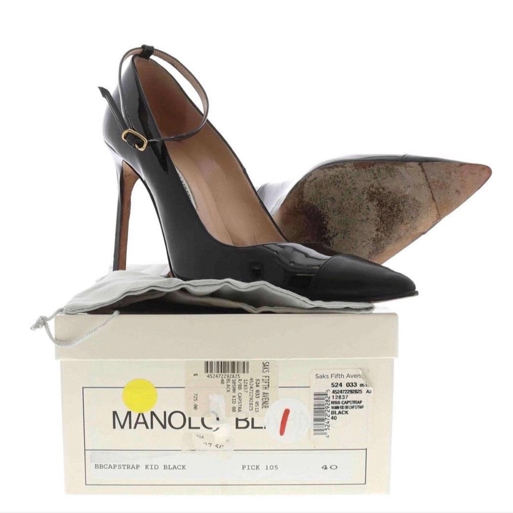 Manolo Blahnik BB 105mm Ankle Straps black pumps Size 40